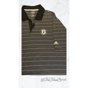 Men's Adidas Black and White striped Golf Shirt Size L Climate
